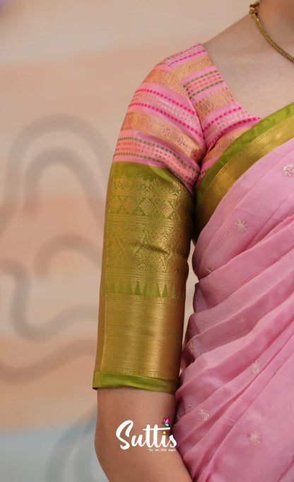 Organza Halfsaree - Baby Pink and Light Green - Kids-Suttis