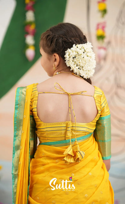 Organza Halfsaree - Bright Yellow and Turquoise Blue - Kids-Suttis