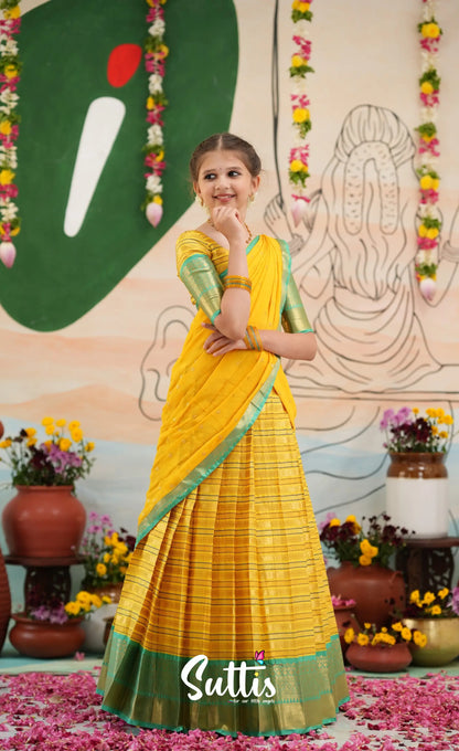 Organza Halfsaree - Bright Yellow and Turquoise Blue - Kids-Suttis