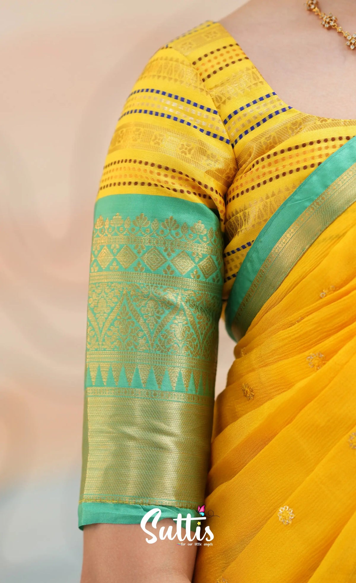 Organza Halfsaree - Bright Yellow and Turquoise Blue - Kids-Suttis
