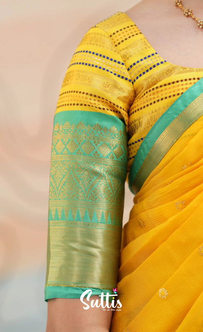 Organza Halfsaree - Bright Yellow and Turquoise Blue - Kids-Suttis