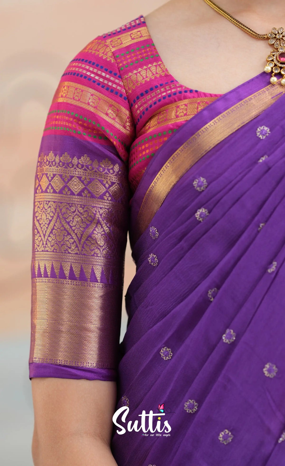 Organza Halfsaree - Dark Pink and Purple - Kids-Suttis