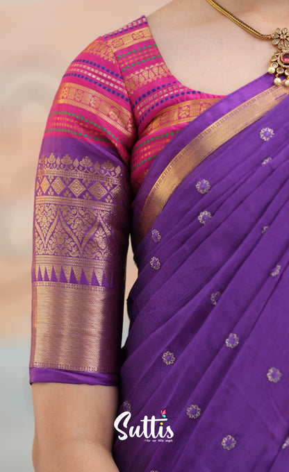 Organza Halfsaree - Dark Pink and Purple - Kids-Suttis