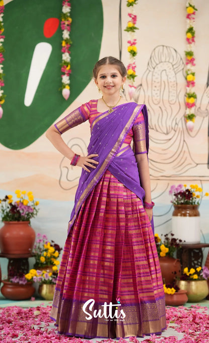 Organza Halfsaree - Dark Pink and Purple - Kids-Suttis
