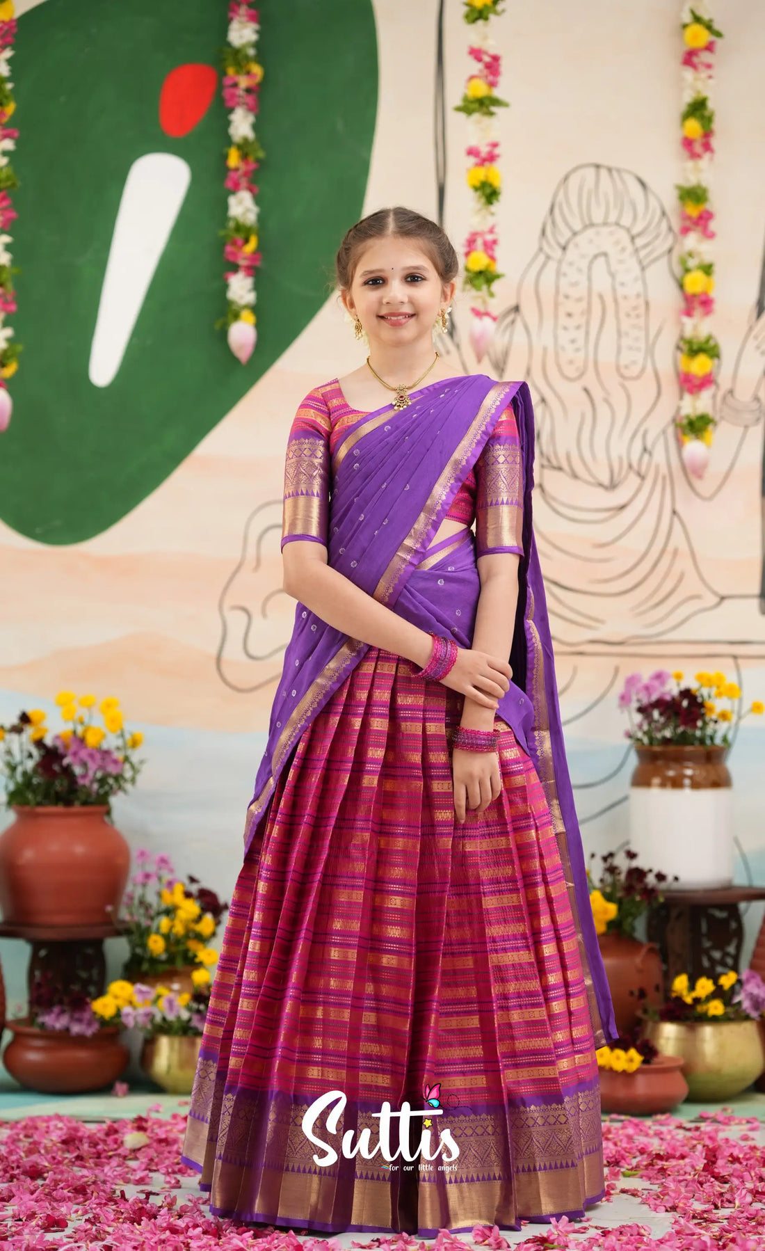 Organza Halfsaree - Dark Pink and Purple - Kids-Suttis