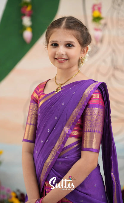 Organza Halfsaree - Dark Pink and Purple - Kids-Suttis