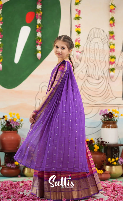 Organza Halfsaree - Dark Pink and Purple - Kids-Suttis
