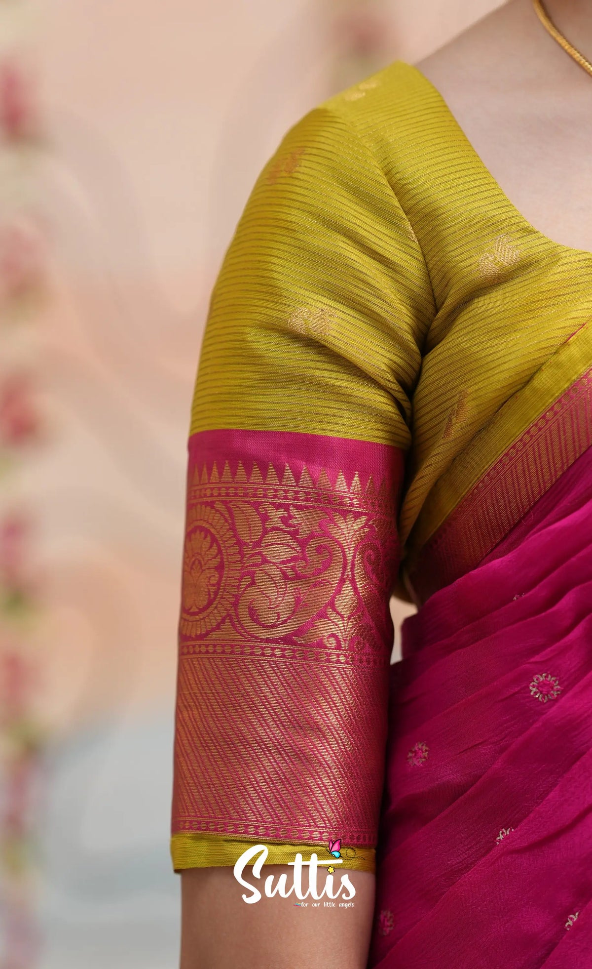 Organza Halfsaree - Henna Yellow and Rani Pink - Kids-Suttis