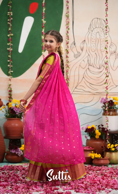 Organza Halfsaree - Henna Yellow and Rani Pink - Kids-Suttis