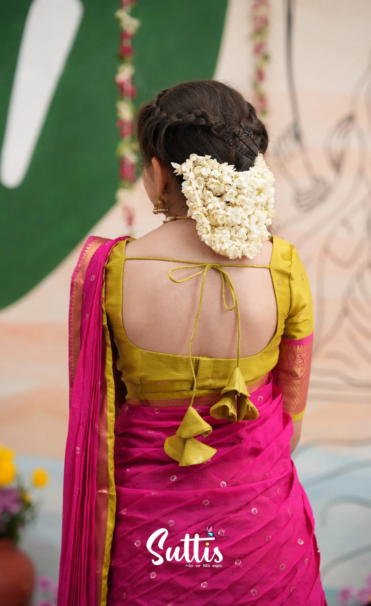 Organza Halfsaree - Henna Yellow and Rani Pink - Kids-Suttis
