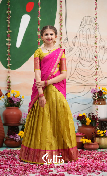 Organza Halfsaree - Henna Yellow and Rani Pink - Kids-Suttis