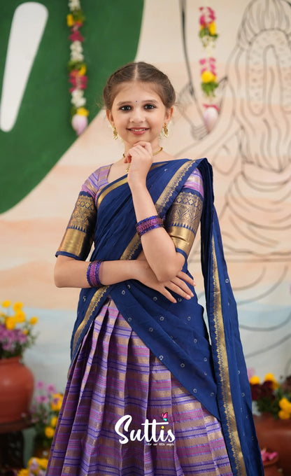 Organza Halfsaree - Lavender and Navy Blue - Kids-Suttis
