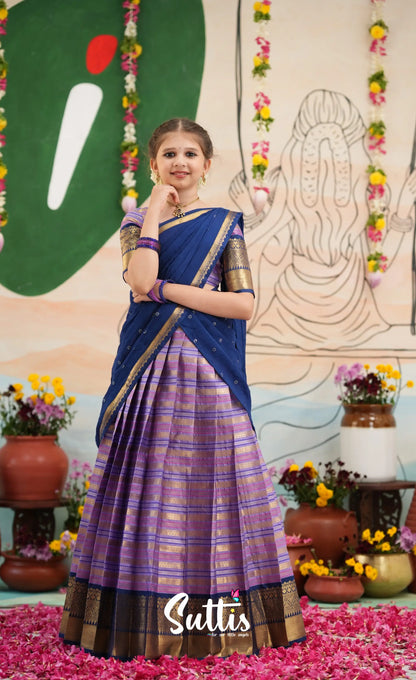 Organza Halfsaree - Lavender and Navy Blue - Kids-Suttis