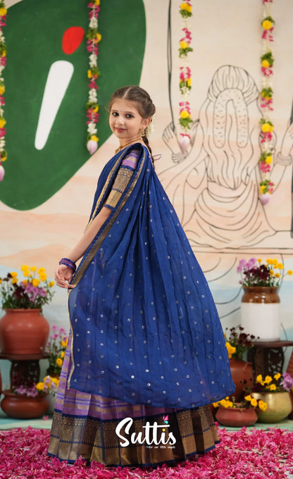 Organza Halfsaree - Lavender and Navy Blue - Kids-Suttis