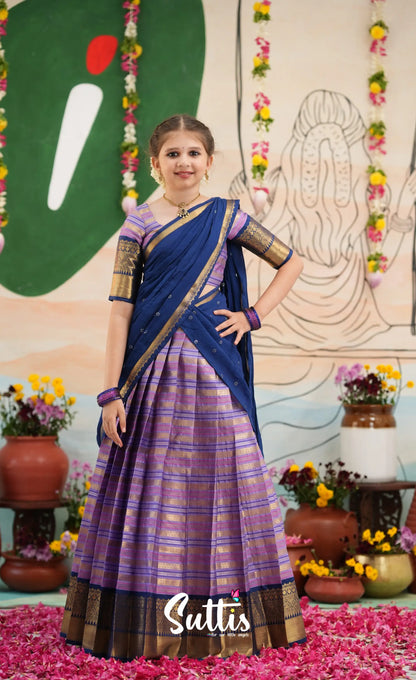 Organza Halfsaree - Lavender and Navy Blue - Kids-Suttis