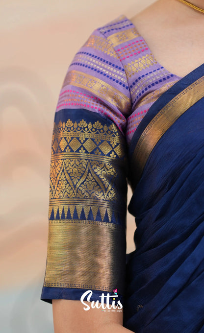 Organza Halfsaree - Lavender and Navy Blue - Kids-Suttis