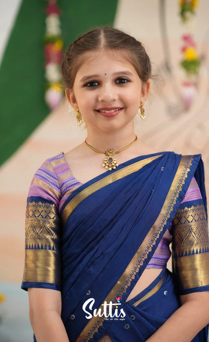 Organza Halfsaree - Lavender and Navy Blue - Kids-Suttis