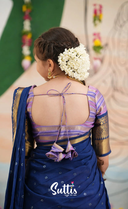 Organza Halfsaree - Lavender and Navy Blue - Kids-Suttis