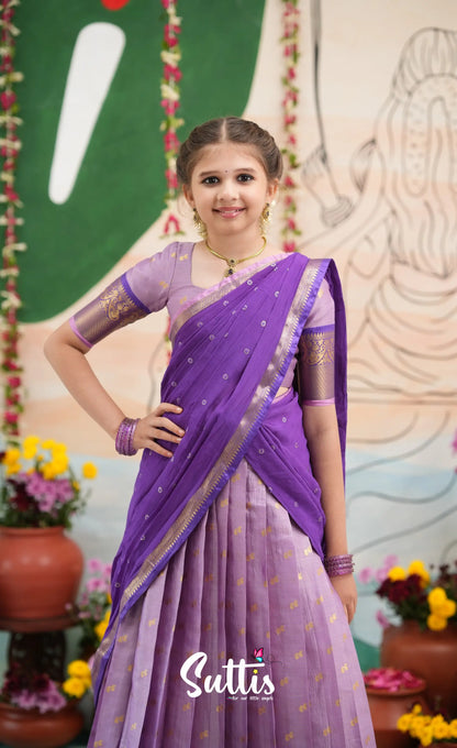 Organza Halfsaree - Lavender and Purple - Kids-Suttis