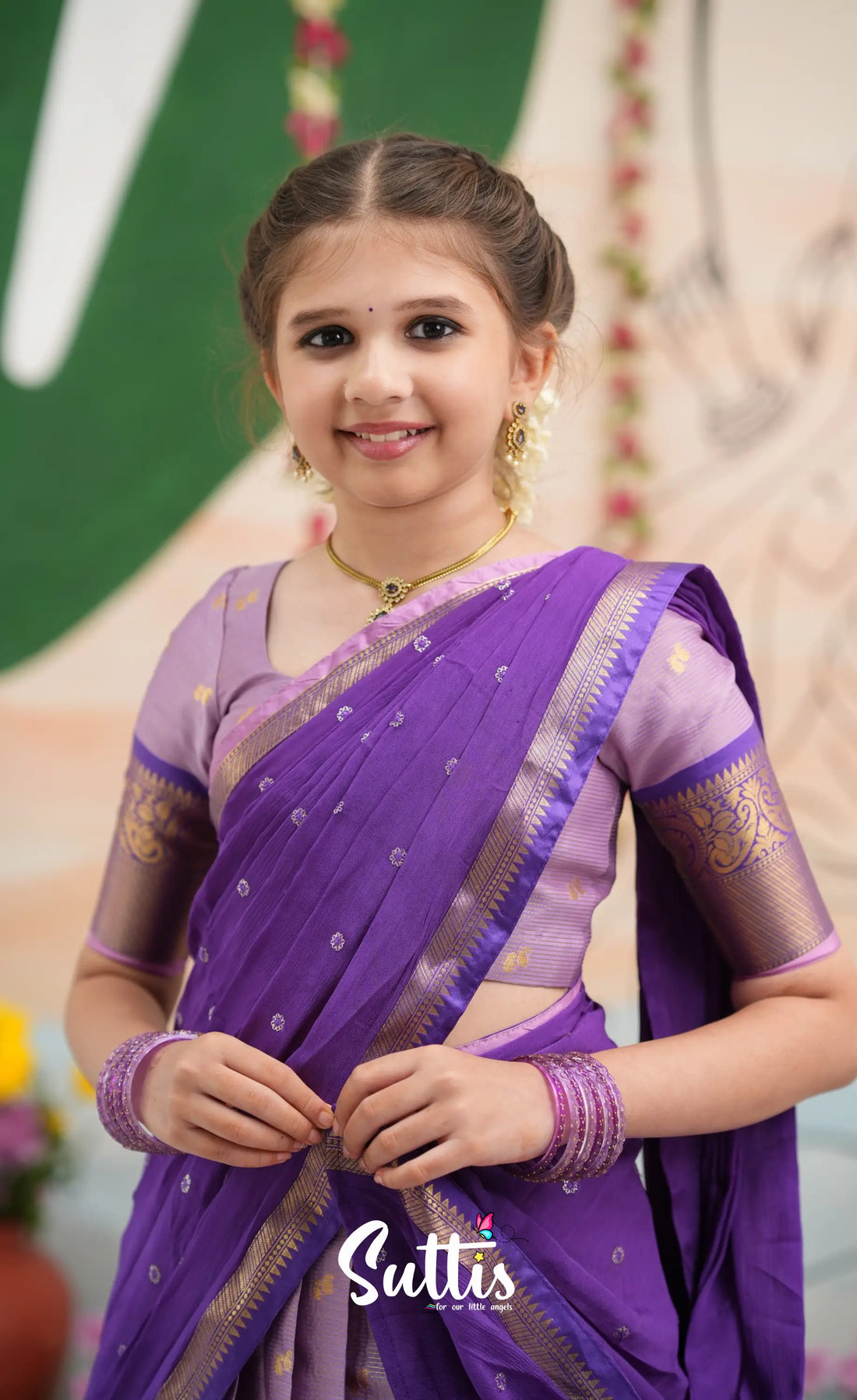 Organza Halfsaree - Lavender and Purple - Kids-Suttis