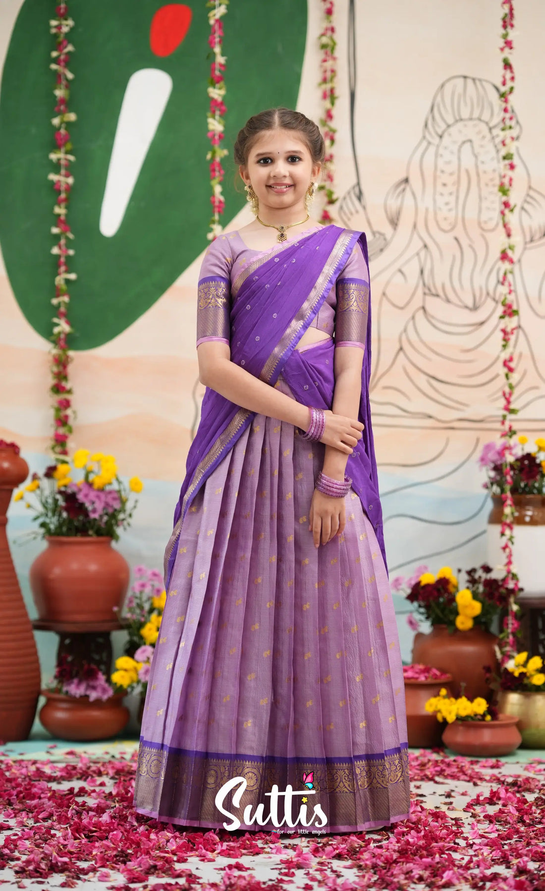 Organza Halfsaree - Lavender and Purple - Kids-Suttis