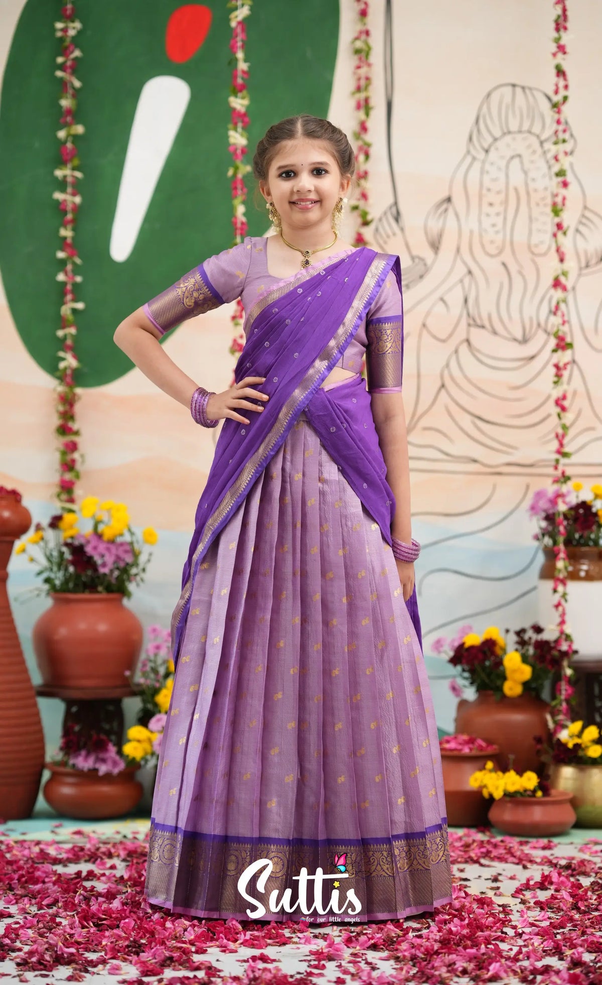 Organza Halfsaree - Lavender and Purple - Kids-Suttis