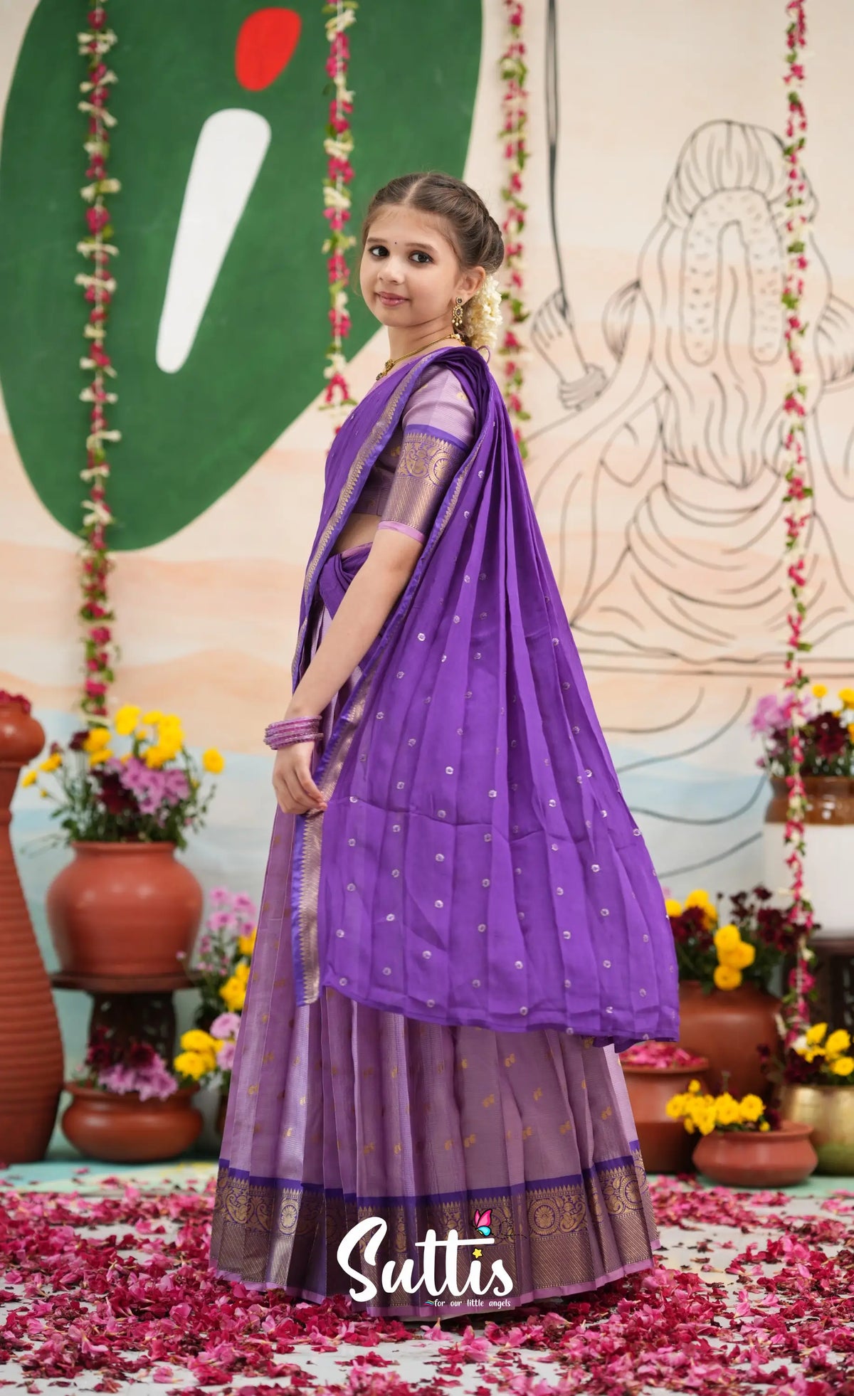 Organza Halfsaree - Lavender and Purple - Kids-Suttis