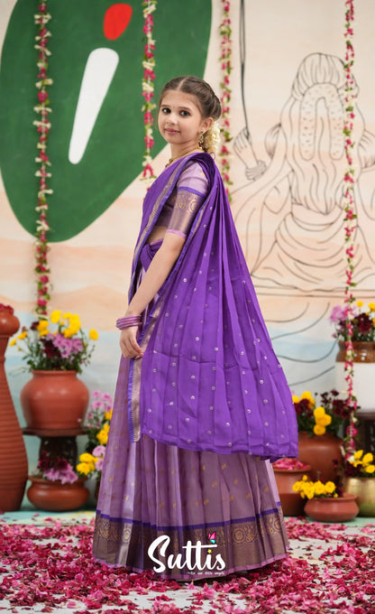 Organza Halfsaree - Lavender and Purple - Kids-Suttis
