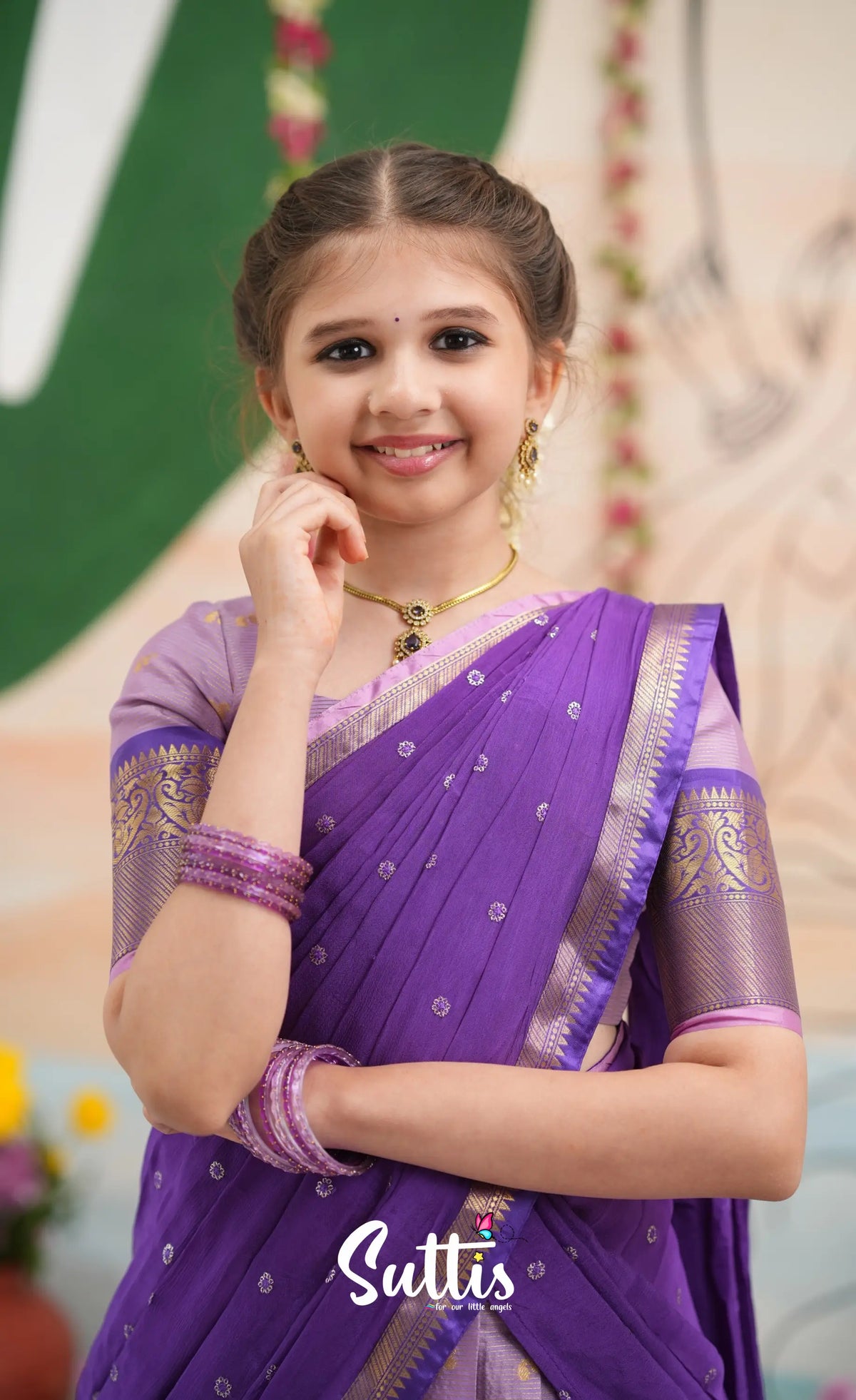 Organza Halfsaree - Lavender and Purple - Kids-Suttis