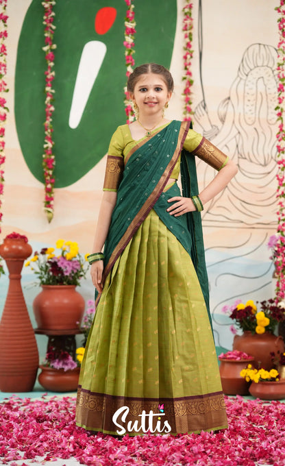 Organza Halfsaree - Light green and Bottle green - Kids-Suttis