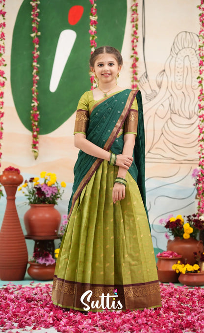 Organza Halfsaree - Light green and Bottle green - Kids-Suttis