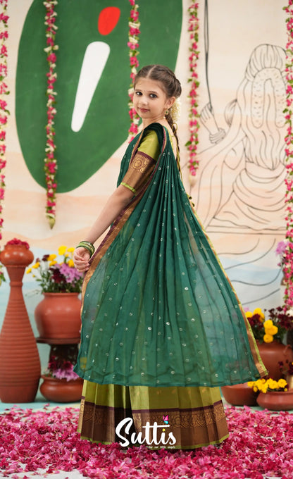 Organza Halfsaree - Light green and Bottle green - Kids-Suttis