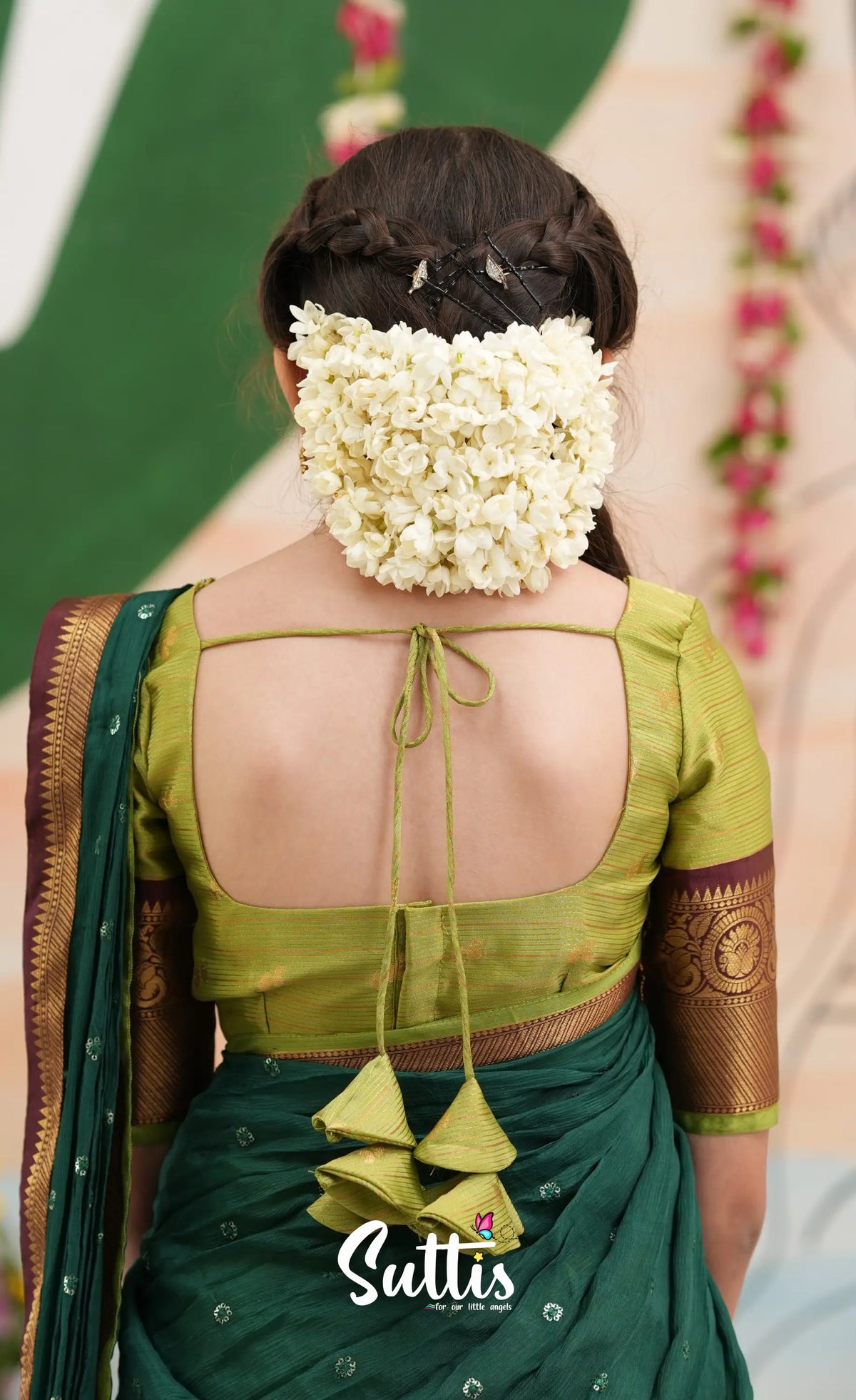 Organza Halfsaree - Light green and Bottle green - Kids-Suttis