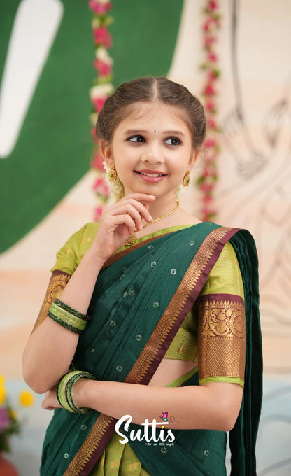 Organza Halfsaree - Light green and Bottle green - Kids-Suttis