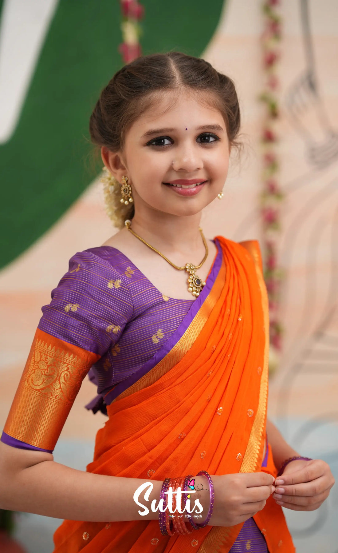 Organza Halfsaree - Purple and Orange - Kids-Suttis