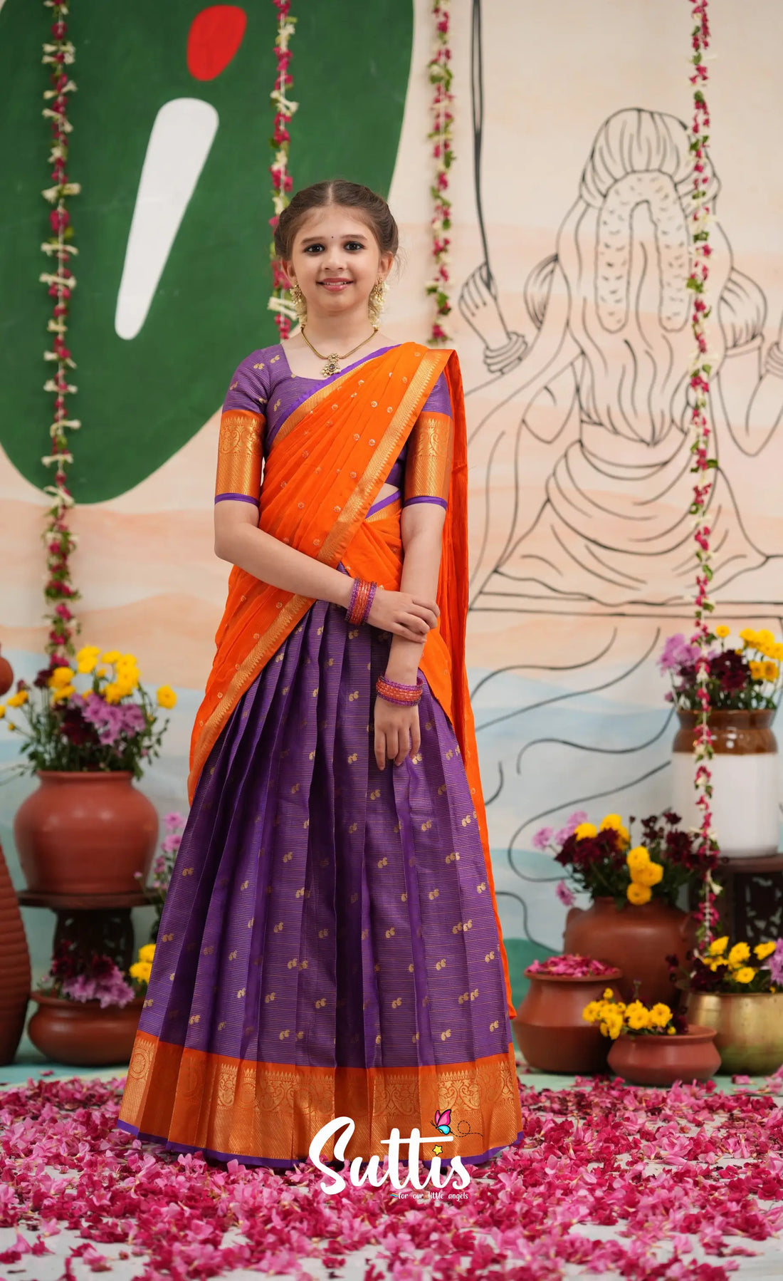 Organza Halfsaree - Purple and Orange - Kids-Suttis