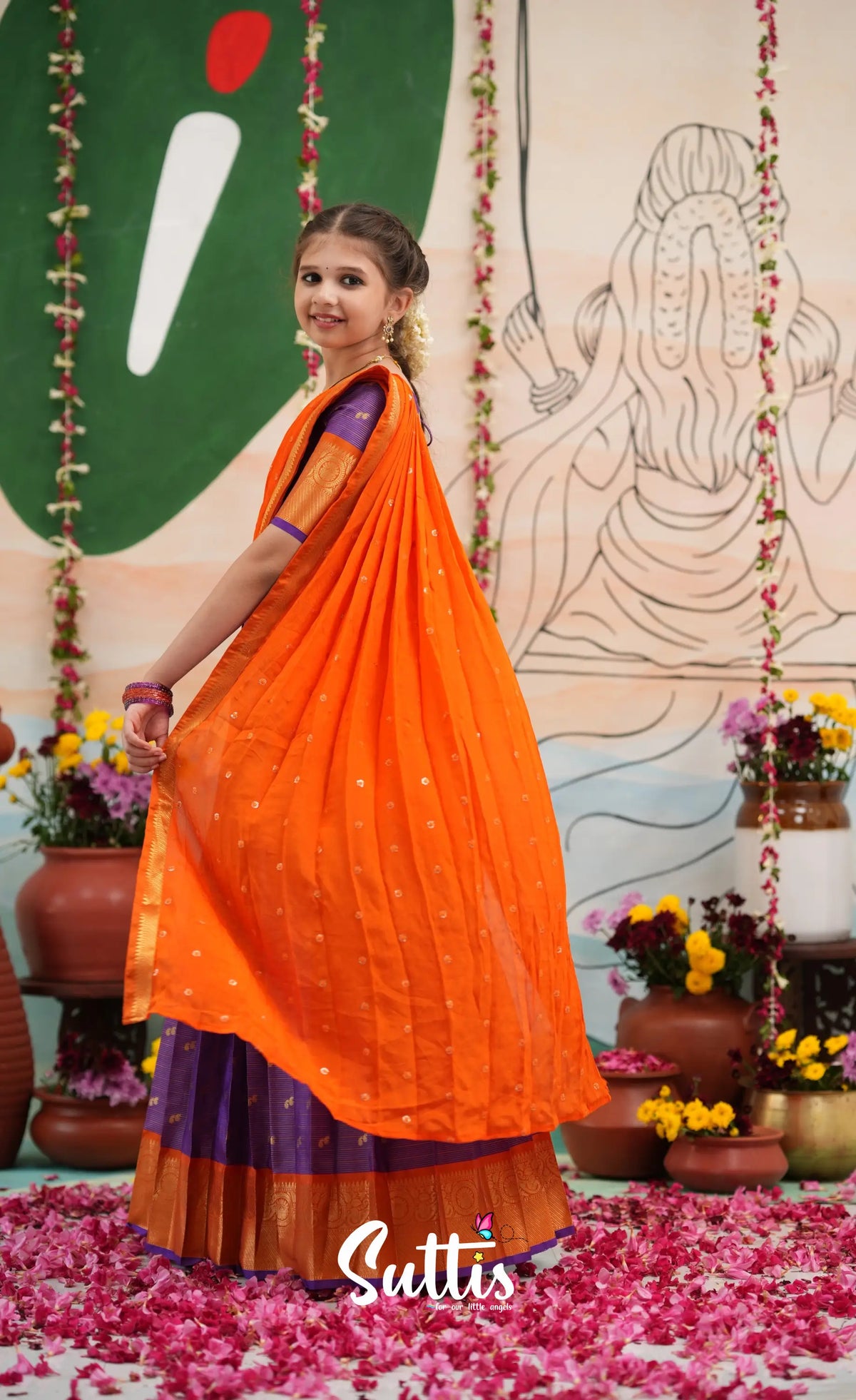 Organza Halfsaree - Purple and Orange - Kids-Suttis