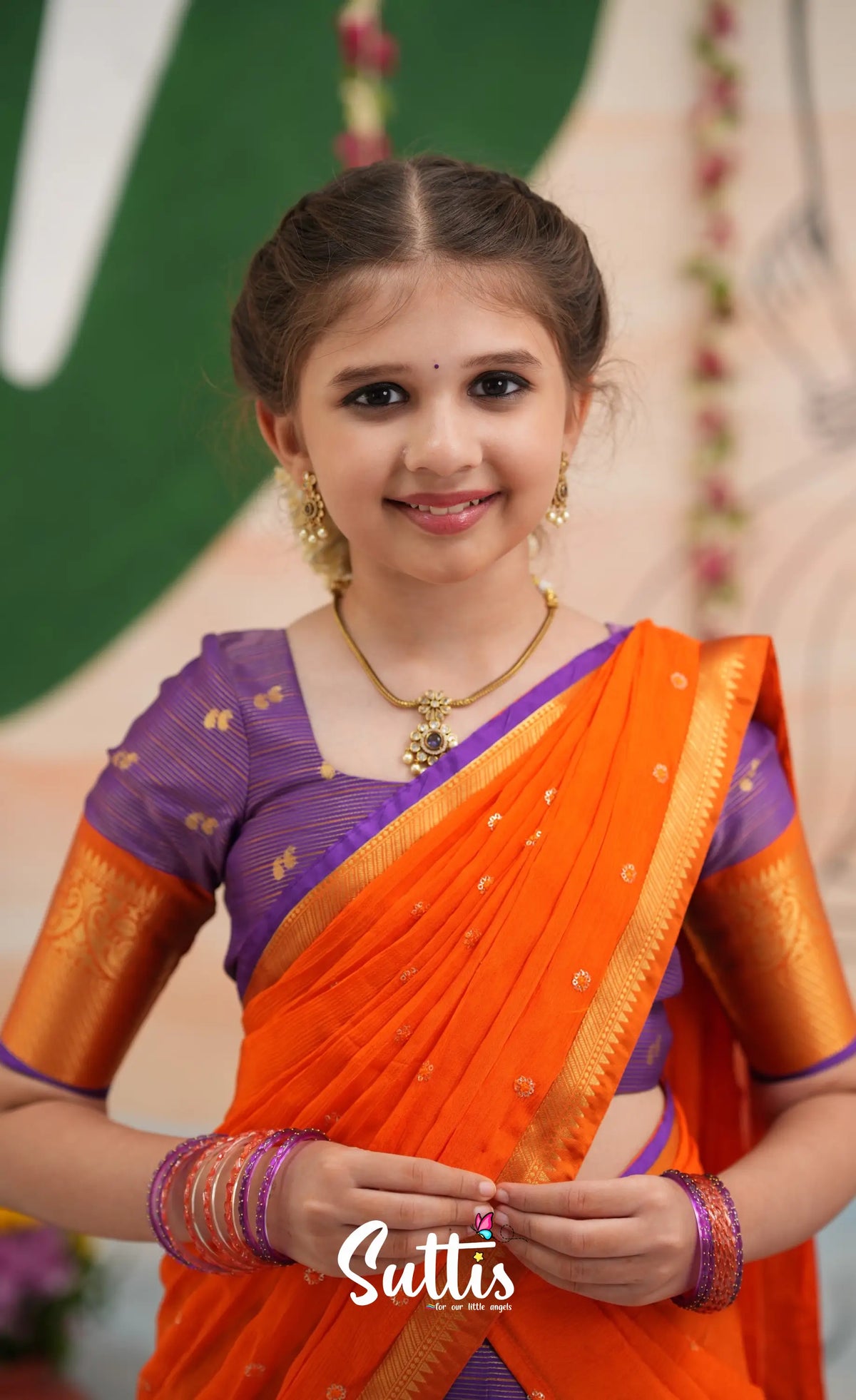 Organza Halfsaree - Purple and Orange - Kids-Suttis
