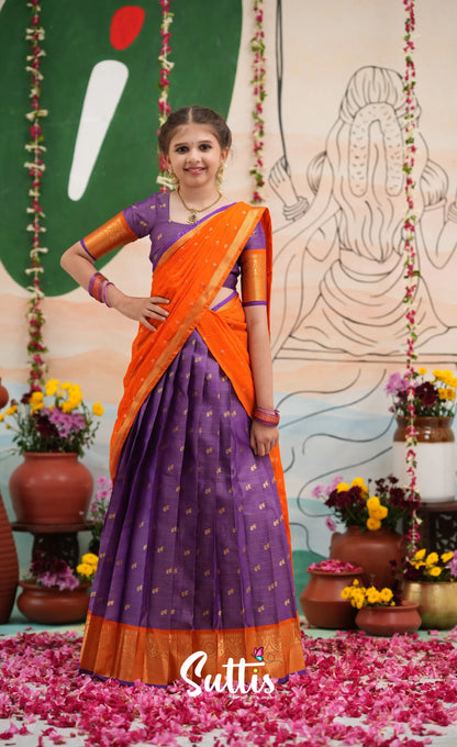 Organza Halfsaree - Purple and Orange - Kids-Suttis