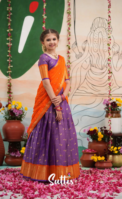 Organza Halfsaree - Purple and Orange - Kids-Suttis