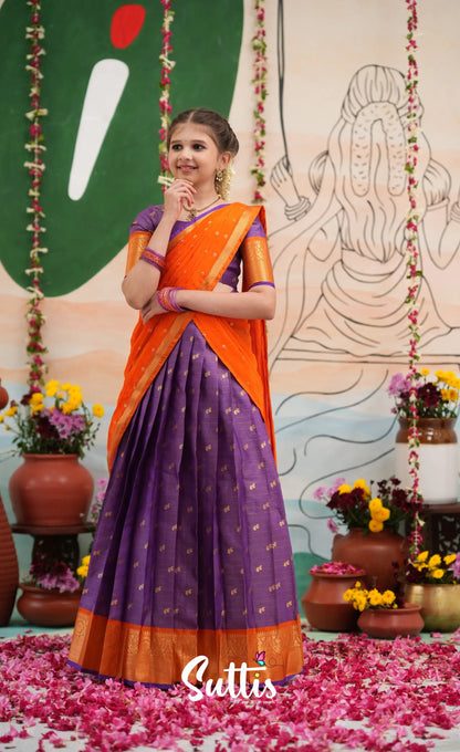 Organza Halfsaree - Purple and Orange - Kids-Suttis