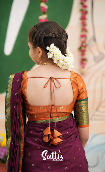 Organza Halfsaree - Rust Orange and Dark maroonish wine - Kids-Suttis
