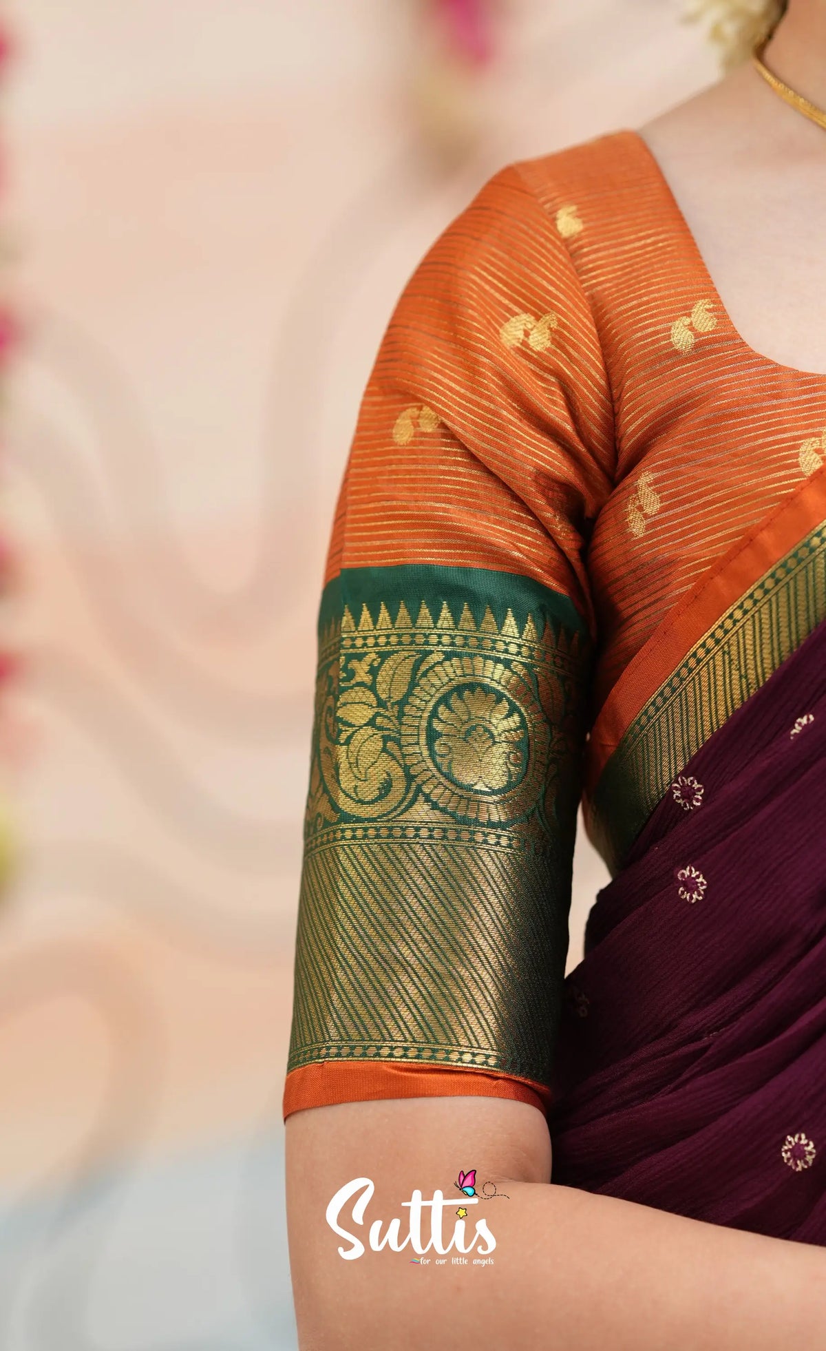 Organza Halfsaree - Rust Orange and Dark maroonish wine - Kids-Suttis