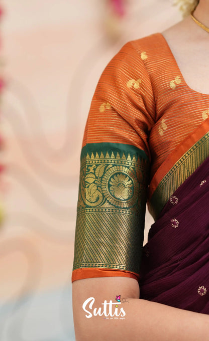 Organza Halfsaree - Rust Orange and Dark maroonish wine - Kids-Suttis