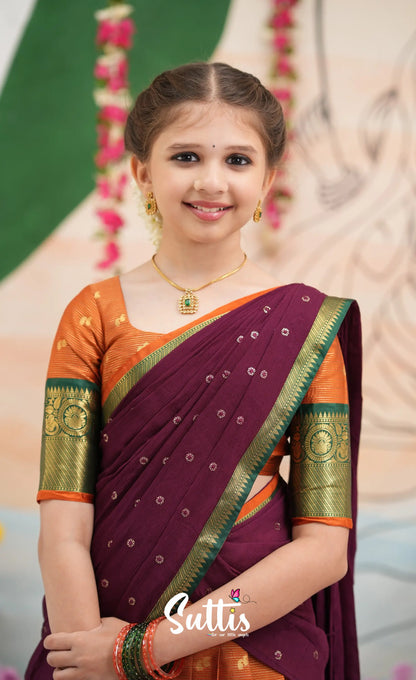 Organza Halfsaree - Rust Orange and Dark maroonish wine - Kids-Suttis