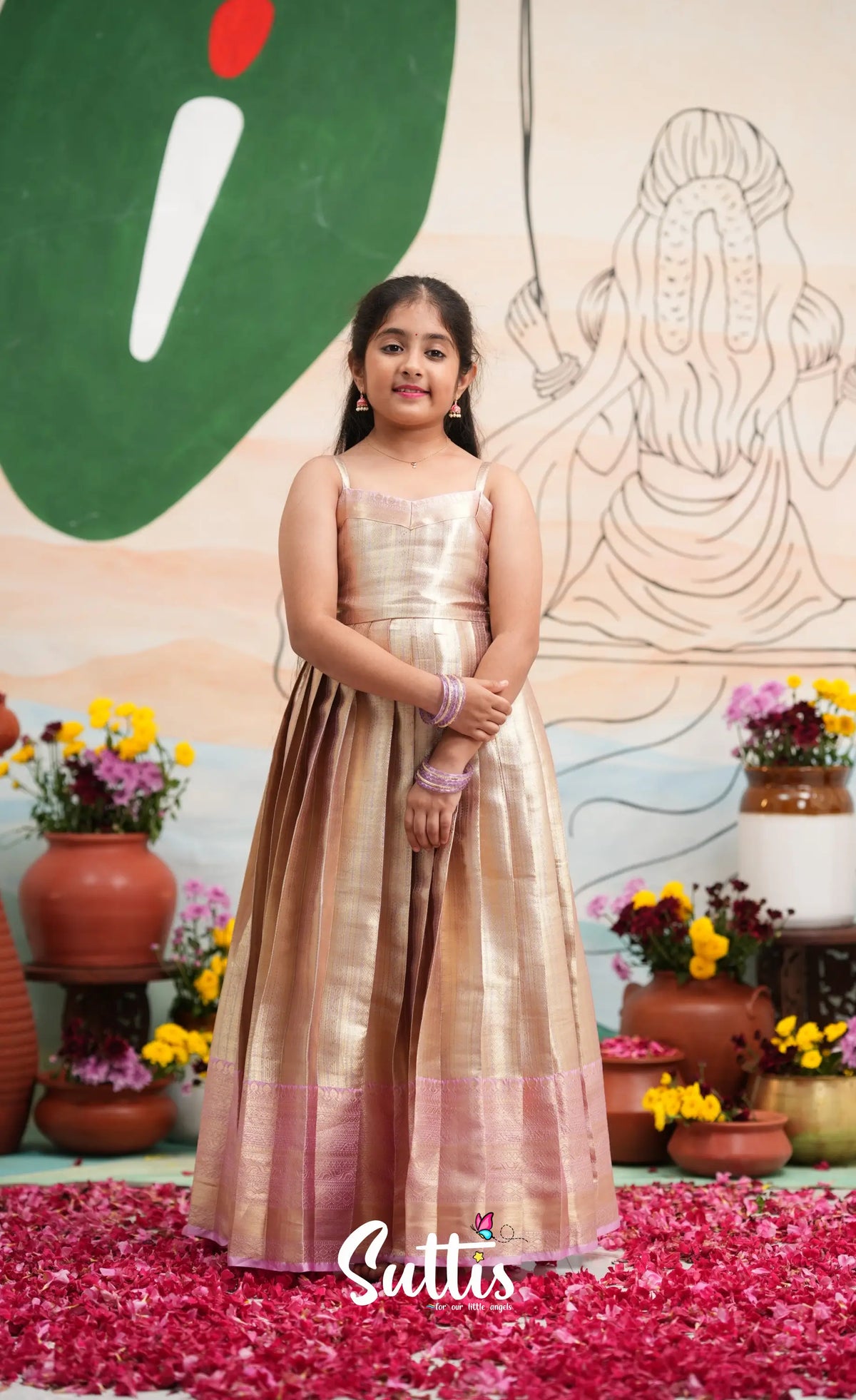 Organza Long Gown with Jacket - Dual tone gold and Lilac - Kids-Suttis
