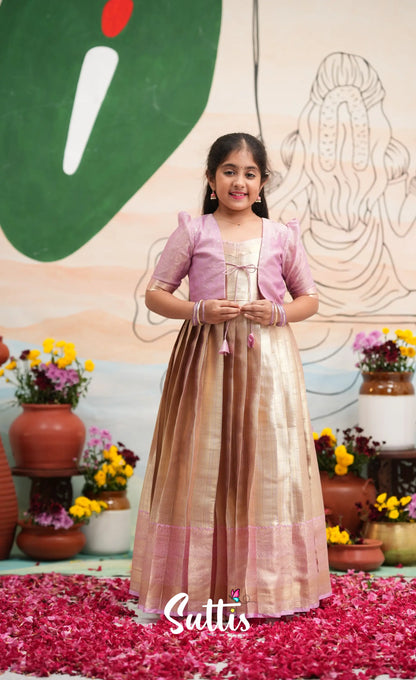 Organza Long Gown with Jacket - Dual tone gold and Lilac - Kids-Suttis