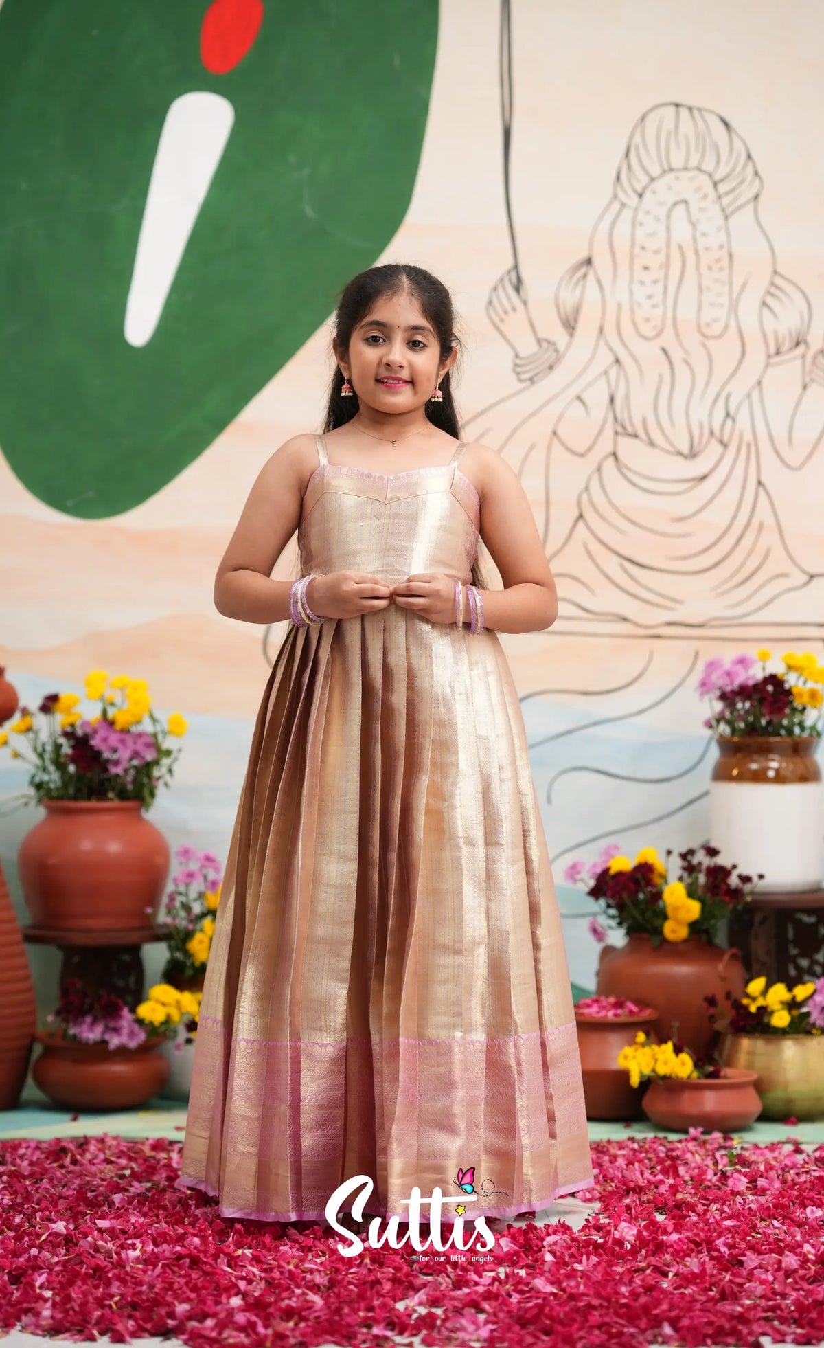 Organza Long Gown with Jacket - Dual tone gold and Lilac - Kids-Suttis