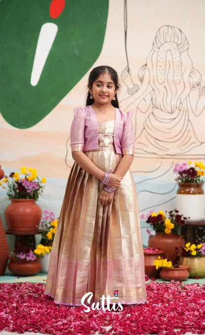 Organza Long Gown with Jacket - Dual tone gold and Lilac - Kids-Suttis