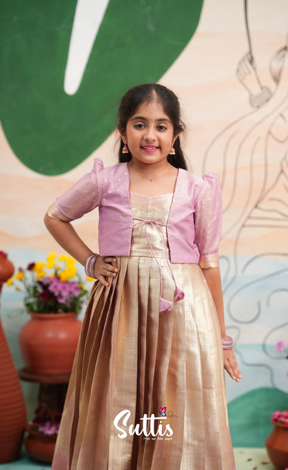 Organza Long Gown with Jacket - Dual tone gold and Lilac - Kids-Suttis